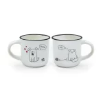 2 Chávenas de Café em Porcelana - Cão e Gato