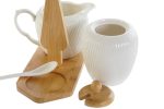 Conj. 3 peças porcelana/bambu