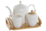 Conj. chá 4 peças porcelana/bambu