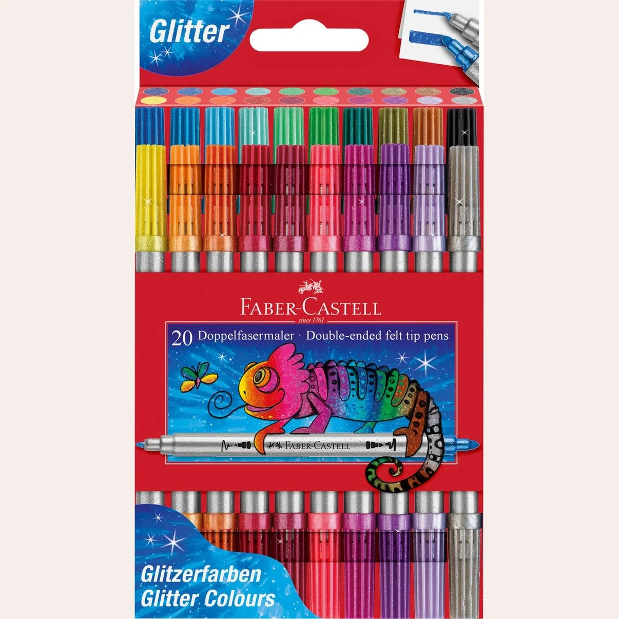 marcadores-com-glitter-faber-castell-cx-20-8496867 Conjunto 20 marcadores com glitter dupla ponta - Image 1