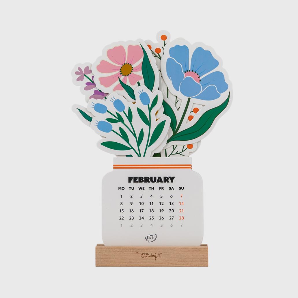 2602021995UN_1 Mini calendário com base madeira 2027 - Flowers - Image 1